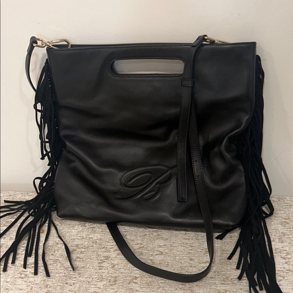 Nwt Bluemarine Black Leather Fringe Bag